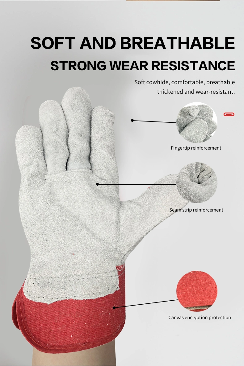 China Manufacturer Wholesale Heat Resistant Safety Work Cow Split Leather Welding Gloves