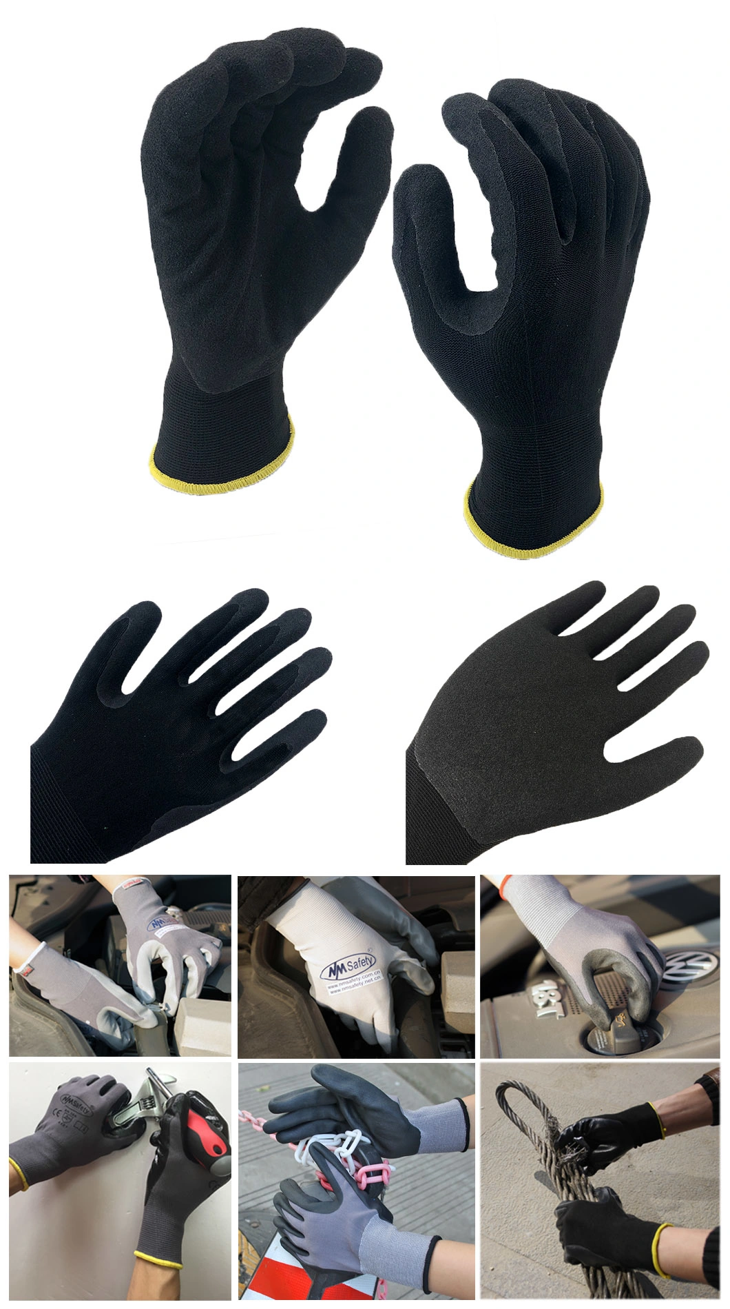 Nmsafety Nylon Coated Sandy Finish Nitrile Grip Safety Gloves Work 4121